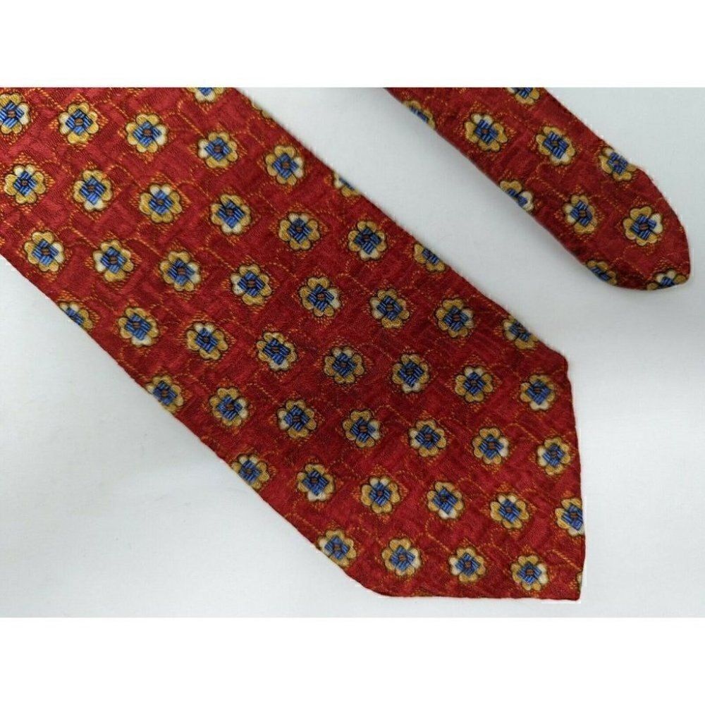 ROBERT TALBOTT BEST OF CLASS SILK TIE RED GOLD BLUE ABSTRACT FLORAL PATTERN 4"